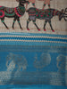 Soft Ash Grey Deer Motif Printed Design Semi Silk Saree with Teal Blue Animal Motif Border