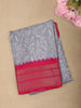 Soft Ash Grey Floral and Leaf Printed Design Mixed Cotton Saree with Contrast Zari Border