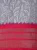 Soft Ash Grey Floral and Leaf Printed Design Mixed Cotton Saree with Contrast Zari Border