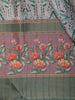 Soft Ash Grey and Olive Green Floral Printed Design Semi Tussar Saree