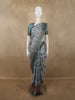 Soft Ash Grey and Olive Green Floral Printed Design Semi Tussar Saree