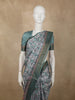 Soft Ash Grey and Olive Green Floral Printed Design Semi Tussar Saree