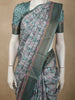 Soft Ash Grey and Olive Green Floral Printed Design Semi Tussar Saree