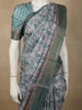Soft Ash Grey and Olive Green Floral Printed Design Semi Tussar Saree