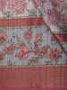Soft Ash Grey and Rose Pink Floral Printed Design Semi Tussar Saree