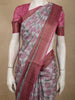 Soft Ash Grey and Rose Pink Floral Printed Design Semi Tussar Saree