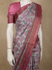 Soft Ash Grey and Rose Pink Floral Printed Design Semi Tussar Saree