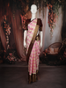 Soft Baby Pink Striped Zari Woven Design Pure Kanchipuram Silk Saree with Contrast Zari Border