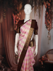 Soft Baby Pink Striped Zari Woven Design Pure Kanchipuram Silk Saree with Contrast Zari Border