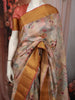 Soft Beige Cream Floral Printed Design Pure Tussar Silk Fancy Saree with Thread Work Border