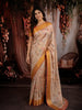 Soft Beige Cream Floral Printed Design Pure Tussar Silk Fancy Saree with Thread Work Border