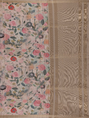 Soft Beige Floral Design Tussar Silk Saree - Diadem