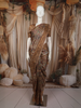 Soft Beige Floral Vine Woven Design Pure Tussar Saree with Geometric Border
