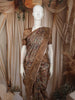 Soft Beige Floral Vine Woven Design Pure Tussar Saree with Geometric Border