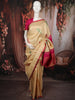 Soft Beige Leaf Butta Zari Woven Design Pure Kanchipuram Silk Bridal Wear Saree with Contrast Zari Border