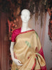 Soft Beige Leaf Butta Zari Woven Design Pure Kanchipuram Silk Bridal Wear Saree with Contrast Zari Border