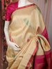 Soft Beige Leaf Butta Zari Woven Design Pure Kanchipuram Silk Bridal Wear Saree with Contrast Zari Border