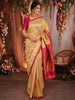 Soft Beige Leaf Butta Zari Woven Design Pure Kanchipuram Silk Bridal Wear Saree with Contrast Zari Border