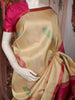 Soft Beige Leaf Butta Zari Woven Design Pure Kanchipuram Silk Bridal Wear Saree with Contrast Zari Border