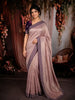 Soft Blush Beige Floral Zari Embroidered Design Pure Tussar Silk Fancy Saree with Contrast Border