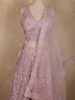 Soft Blush Lavender Pink Floral Embroidered and Stone Embellished Design Net Lehenga With Net Dupatta
