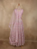 Soft Blush Lavender Pink Floral Embroidered and Stone Embellished Design Net Lehenga With Net Dupatta