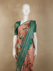 Soft Blush Peach Floral Woven Design Pure Kanchipuram Silk Saree with Contrast Zari Border