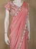 Soft Blush Peach Pink Heavy Sequins and Beads Embroidered Design Satin Saree with Matching Blouse