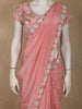 Soft Blush Peach Pink Heavy Sequins and Beads Embroidered Design Satin Saree with Matching Blouse