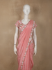 Soft Blush Peach Pink Heavy Sequins and Beads Embroidered Design Satin Saree with Matching Blouse