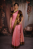 Soft Blush Pink Butta Peacock Butta Zari Woven Design Pure Kanchipuram Silk Saree with Contrast Retta Patta Border