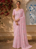 Soft Blush Pink Floral Printed Design Chiffon Fancy Saree with Designer Border
