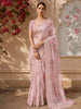 Soft Blush Pink Floral Printed Design Chiffon Fancy Saree with Designer Border