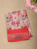 Soft Blush Pink Floral Printed Design Linen Cotton Saree
