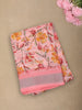 Soft Blush Pink Floral Printed Design Linen Cotton Saree with Zari Border