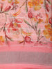 Soft Blush Pink Floral Printed Design Linen Cotton Saree with Zari Border