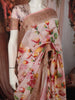 Soft Blush Pink Floral Printed Design Pure Tussar Silk Fancy Saree with Zari Border