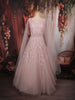 Soft Blush Pink Floral Sequins Embroidered Design Net Partywear Gown