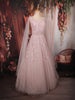 Soft Blush Pink Floral Sequins Embroidered Design Net Partywear Gown