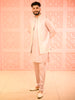 Soft Blush Pink Floral Thread Embroidered Design Satin Men's Kurta with Matching Pant