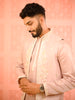 Soft Blush Pink Floral Thread Embroidered Design Satin Men's Kurta with Matching Pant