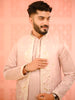 Soft Blush Pink Floral Thread Embroidered Design Satin Men's Kurta with Matching Pant