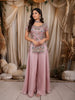 Soft Blush Pink Floral Sequins and Beads Embroidered Design Satin Palazzo Suit with Choker Dupatta