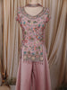 Soft Blush Pink Floral Sequins and Beads Embroidered Design Satin Palazzo Suit with Choker Dupatta