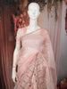 Soft Blush Pink Floral Thread Embroidered Design Pure Tussar Party Wear Saree with Thread Work Border