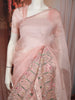 Soft Blush Pink Floral Thread Embroidered Design Pure Tussar Party Wear Saree with Thread Work Border