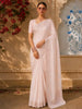 Soft Blush Pink Floral Vine Thread Embroidered Design Chiffon Fancy Saree with Scalloped Border