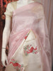 Soft Blush Pink Floral and Birds Motif Thread Embroidered Design Pure Organza Fancy Saree with Motif Border