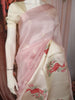 Soft Blush Pink Floral and Birds Motif Thread Embroidered Design Pure Organza Fancy Saree with Motif Border