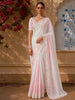 Soft Blush Pink Floral and Leaf Zari Embroidered Design Pure Organza Party Wear Saree with Scalloped